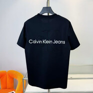 CALVIN KLEIN JEANS新款CK家同款對(duì)版純.棉短袖男女夏季新款K刺繡字母百搭寬松圓領(lǐng) 短袖浮雕【黑色】 3XL 碼150-165斤