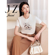 玖姿（JUZUI）商場(chǎng)同款休閑通勤印花寬松T恤女裝夏款JWEX83305 花米白 L