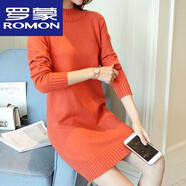 羅蒙（ROMON）高檔羊毛衫2023秋冬新款中長款打底衫女半高領(lǐng)毛衣寬松套頭針織衫 桔色 XL