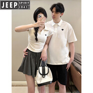 JEEP SPIRIT情侶裝夏季新款polo衫短袖純棉t恤一長一短感套裝裙小眾設(shè)計 白色翻I領(lǐng)套裝 女套裝+男套裝 S M 女S+男M