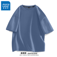 真維斯（JEANSWEST）男士純棉短袖夏季t恤百搭男生男款半袖寬松2025新款青少年體恤男 霧霾藍(lán) 純色 M