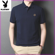 花花公子（PLAYBOY）男士純棉短袖t恤夏季翻領(lǐng)透氣polo.衫休閑半袖薄款體恤裝 藏青 3XL 185