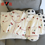 雅鹿睡衣女款春秋季純棉紗布長(cháng)袖長(cháng)褲ins日系可愛(ài)夏季家居服套裝 349-4#小櫻桃【長(cháng)袖+長(cháng)褲】 M 【建議80-100斤】
