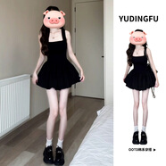渝鼎福黑白色吊帶連衣短裙子女士夏季純欲法式小個(gè)子顯瘦赫本風(fēng)修身收腰 黑色赫本風(fēng)花苞短裙 S 【70-90斤】