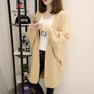 AEMAPE2025早秋新款針織開衫中長款蝙蝠袖薄款寬松毛衣外套女披肩春 卡其色 均碼 (80-135斤拍)