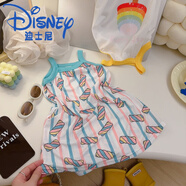 迪士尼女童吊帶連衣裙夏季寶寶洋氣格子笑臉背心裙韓版中小童沙灘裙童裝 吊帶裙棉花糖 100 cm