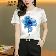 衣典零一（LEDIALYI）2025夏季女裝新款時尚洋氣寬松百搭真絲短袖t恤女桑蠶絲半袖上衣 白色（8608） M