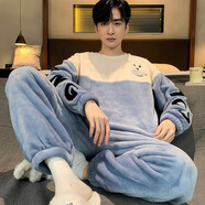 單南衛(wèi)男士睡衣男秋冬季法蘭絨加厚珊瑚絨保暖青少年寬松家居服可外穿冬 KR圓領(lǐng)套裝#06字母笑臉 【雙面絨 L 建議【85-115斤】