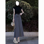 妍莉芬（yanlifen）連衣裙夏裝搭配一整套穿搭衣服職業(yè)套裝女茶系小個(gè)子半身裙兩件套 黑色上衣+灰色半身裙 L 【108-118斤】
