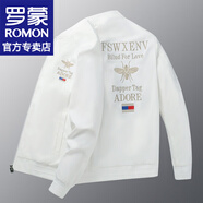 羅蒙（ROMON）夾克男士春秋季新款潮流刺繡棒球領(lǐng)青年外套男休閑上衣服潮牌男裝 6801白色 XL （約120-135斤可穿)