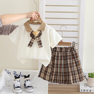 可歆寶貝男女童夏季短袖套裝寶寶學(xué)院風(fēng)夏裝衣服兒童姐弟兄妹襯衫兩件套潮 女童（短袖+裙子） 100 碼建議2-3歲（身高95左右）