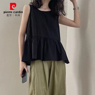 皮爾卡丹（pierre cardin）套裝女2025夏季新款韓版棉麻兩件套背心寬松顯瘦休閑九分褲子 單件-黑色背心 M 【建議80-100斤】