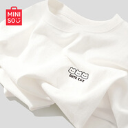 名創(chuàng)優(yōu)品（MINISO）純棉短袖女t恤夏季2025年新款韓系超火內(nèi)搭半袖紫色個(gè)性圓領(lǐng)上衣 白色(m簡(jiǎn)筆畫胸標(biāo)) M 160(不褪色不變形)