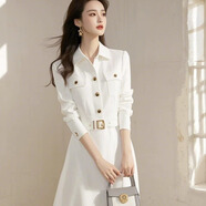 Mad Cortes輕奢2025氣質(zhì)名媛女神范白色裙子春秋新款高級感白色襯衫連衣裙 白色 L