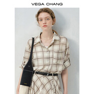 VEGA CHANG襯衫連衣裙女2025新款夏氣質(zhì)度假格子設計感小個(gè)子短裙 棕格紋（襯衫） M