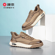 康奈（kangnai）厚底板鞋男夏季透氣2025年新款網(wǎng)面運動(dòng)鞋百搭休閑鞋 土黃色 40