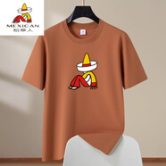 稻草人（MEXICAN）新品純棉短袖百搭寬松大碼男士重磅夏季T恤圓領(lǐng)上衣休閑半袖T體恤 A001-愛(ài)瑪橙[高質(zhì)量短袖] L (建議120-135斤)