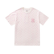 MLBNY高版本刺繡滿印老花短袖男女ins韓版洋基隊(duì)休閑寬松學(xué)生情侶T恤 美職棒白粉 XL 美職棒XL
