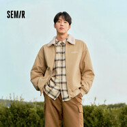 森馬夾克男冬季復古仿羊羔毛翻領(lǐng)外套寬松繡花棉服潮109724108104