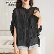 塔馳密司（touchmiss） 字母印花上衣新款黑色半袖外套夏季薄款寬松女裝襯衫女 黑色 XL