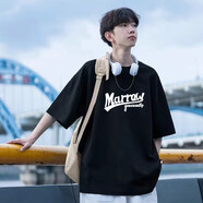 凡迪時(shí)尚（FANDISS）純棉280g短袖t恤男衣服上衣半袖半截袖打底衫潮流港風(fēng)休閑 CM5756黑色 M