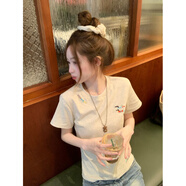 蕭遇（XIAOYU）2025年夏季最新款潮流短袖t恤女士裝高端洋氣正肩半袖修身上衣服 灰色 S