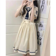 景怡依JK制服法式連衣裙新款2025夏季裙子夏天學(xué)生少女高中初中生水手服 杏色 L