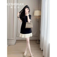 歌芭杉（GEBASHAN）品牌女裝新品赫本風小黑裙高級感顯瘦連衣裙氣質(zhì)百褶裙子修身短款 黑色 M