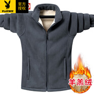 花花公子（PLAYBOY）春秋季羊羔絨男士外套大碼寬松上衣服抓絨衣加絨加厚搖粒絨外套男 0889灰色加絨（男款） L