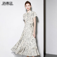 海青藍(lán)裙子2025新款女夏女裝時(shí)尚氣質(zhì)polo領(lǐng)高級(jí)法式短袖連衣裙 花色 S