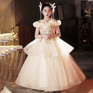 安妮優(yōu)兒兒童禮服輕奢高端女童主持生日公主裙花童鋼琴演出服 香檳色  130