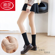 浪莎（LangSha）秋冬款拼接絲襪女加絨中厚連褲襪JK襪假長(zhǎng)筒過(guò)膝襪假大腿襪配裙 150克平板假中短筒[三合一薄絨] 1條