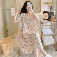浪莎夏季女士棉綢睡裙子寬松薄款連衣裙加肥加大碼短袖碎花家居服天長(cháng) 小碎花 均碼 (建議身高150-165cm 體重8