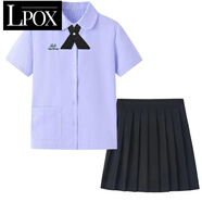 LPOX泰國校服學(xué)院風(fēng)套裝校園風(fēng)子jk制服女襯衫百褶短班服泰式校服 淡紫女款短袖襯衫+黑色短裙+領(lǐng) S