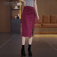 唐謎（TANGMI）設(shè)計感時尚開叉半身裙女秋季2025年新款高腰顯瘦氣質(zhì)修身包臀裙 安哥拉紅/毛呢款 厚款 XL (29) (推薦115-125斤)