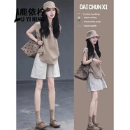 鹿依檸休閑褲女裝夏季2025新款韓版時(shí)尚百搭休閑顯瘦小個(gè)子短款闊腿褲子 上衣+短褲 M