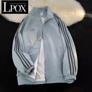 LPOX運動(dòng)外套女春秋學(xué)生復古潮流棒球服chic設計感小眾情侶夾克 藍色  S 80-95斤