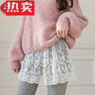蕉京秋冬衛(wèi)衣打底神器遮屁股半身裙女假兩件疊穿內(nèi)搭屁簾下擺蕾絲短裙 白色 均碼