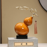 赟婭中式客廳玄關(guān)陶瓷富貴青松葫蘆擺件家居辦公室工藝裝飾品喬遷禮物 吉祥青松葫蘆【禮盒】大理石底座