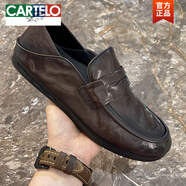 卡帝樂鱷魚（CARTELO）真皮休閑皮鞋男款2025新款男士工作樂福軟底舒適上班一腳蹬豆豆鞋 深棕色 860331棕色 40 標準皮鞋尺碼