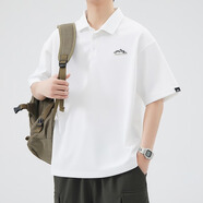 暢登Polo衫短袖男夏季新款潮牌美式休閑翻領(lǐng)T恤男士寬松大碼刺繡上衣 白色 M