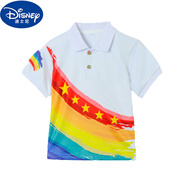 迪士尼（Disney）中小學(xué)生表演校服班服polo衫幼兒園園服兒童棉短袖粉色T恤夏裝 彩虹短袖 150 cm