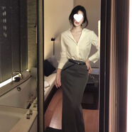 冠貿(mào)裴早春長袖襯衫高腰顯瘦半身裙兩件套 襯衫+半身裙  兩件套 腰帶 M 【建議95-110斤】
