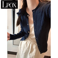 LPOX法式圓領(lǐng)刺繡針織衫女開衫毛衣女早秋2025新款復(fù)古短款外套上衣潮 藏藍(lán)色[高質(zhì)量] S 70-95斤