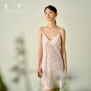 桑羅直播更優(yōu)惠】性感真絲吊帶睡裙含胸墊免穿內衣百搭可外穿家居服 愛(ài)心印花 （帶胸墊） M （穿到110斤）