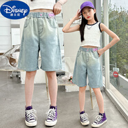 迪士尼（Disney）品牌童裝女童牛仔中褲2025夏裝洋氣兒童中大童休閑短褲漸變薄款夏 藍色 150 cm
