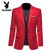 花花公子（PLAYBOY）西服男士商務(wù)休閑時(shí)尚西裝外套修身大碼便西職業(yè)正裝禮服西服上衣 紅色 L (105-120斤可穿)