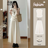 丹珠娜（DanZhuNa）連衣裙子女夏季2025新款女裝學(xué)院風(fēng)法式穿搭套裝小個(gè)子襯衫裙子女 3532杏色+杏色裙子 S