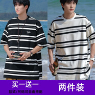 威覺(jué)（WEIJUE）【買(mǎi)一送一 包郵】港風(fēng)短袖t恤男夏季寬松體恤情侶裝休閑五分袖 T2543黑+T2543白 L