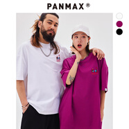 PANMAX潮牌大碼男裝美式潮牌冰感T恤重磅牙刷繡防曬速干抗菌短袖情侶裝 米白色 【涼感】防曬速干抗菌 4XL